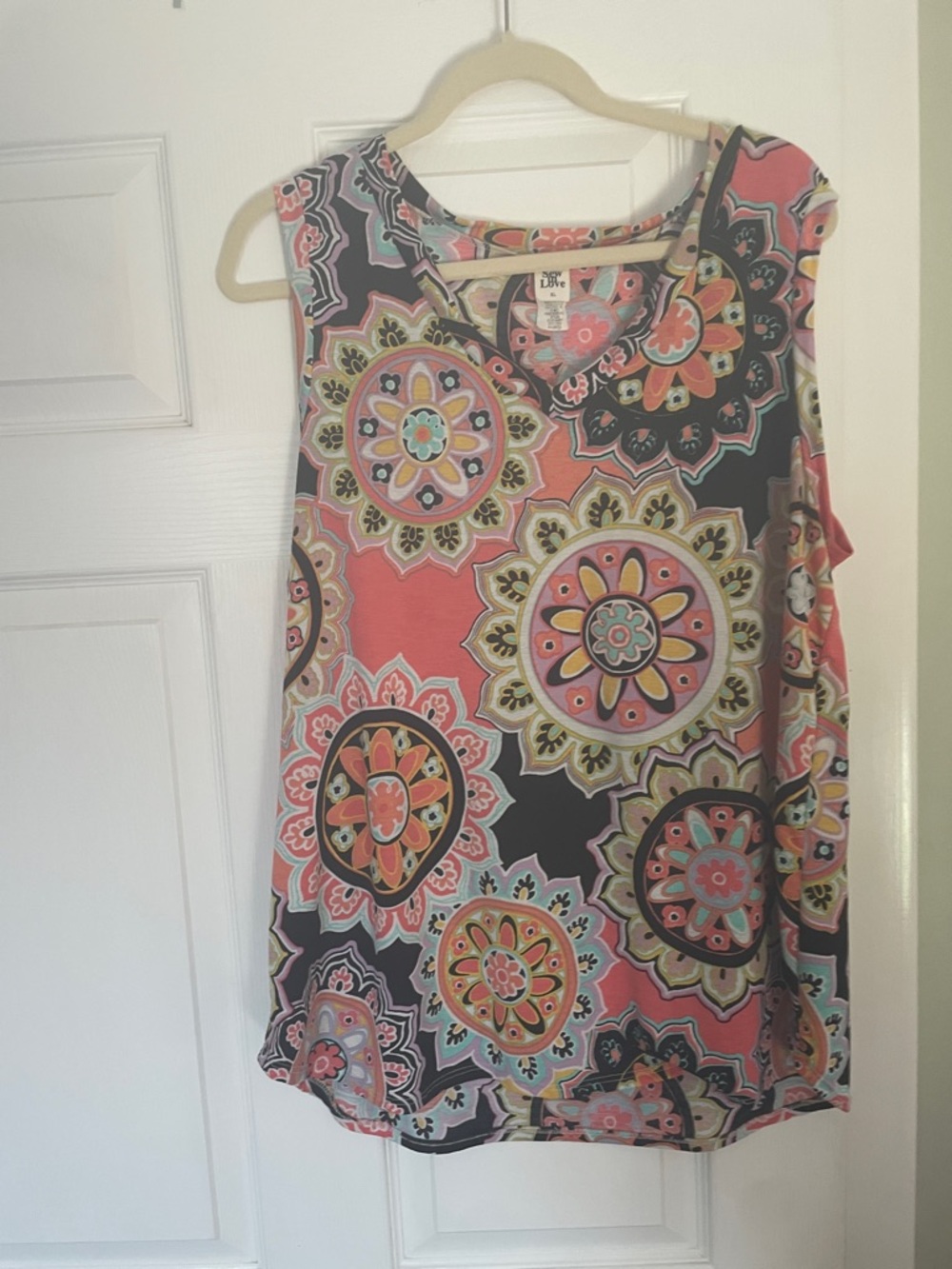 Sew In Love Coral and Black Medallion Print Sleeveless Tank